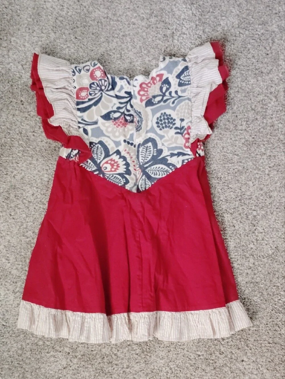 Rosa Flamenco Girls Red Floral Yoke Ruffle Casual Dress